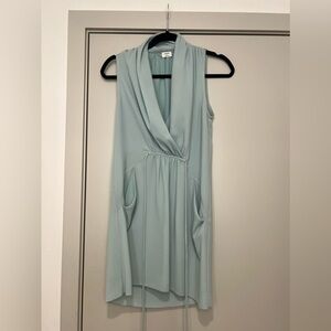 Aritzia Wilfred Sabine teal V Neck Faux-Wrap Dress with Pockets